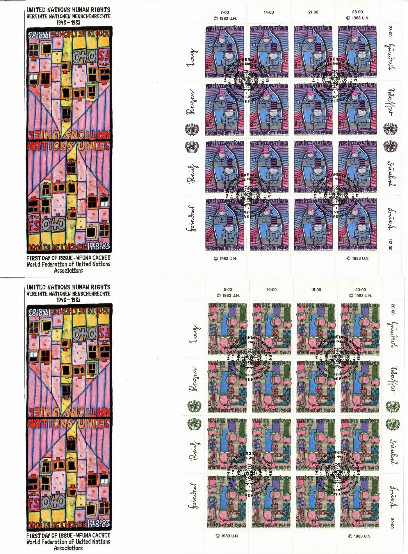 Znaczek Narody Zjednoczone Wiedeń 1983 Mi ark 36-37 FDC