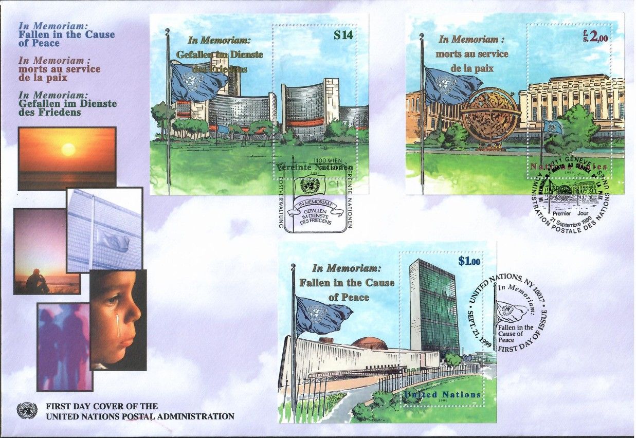 Znaczek Narody Zjednoczone Wiedeń 1999 Mi bl17+UNGbl12+UNNbl17 FDC