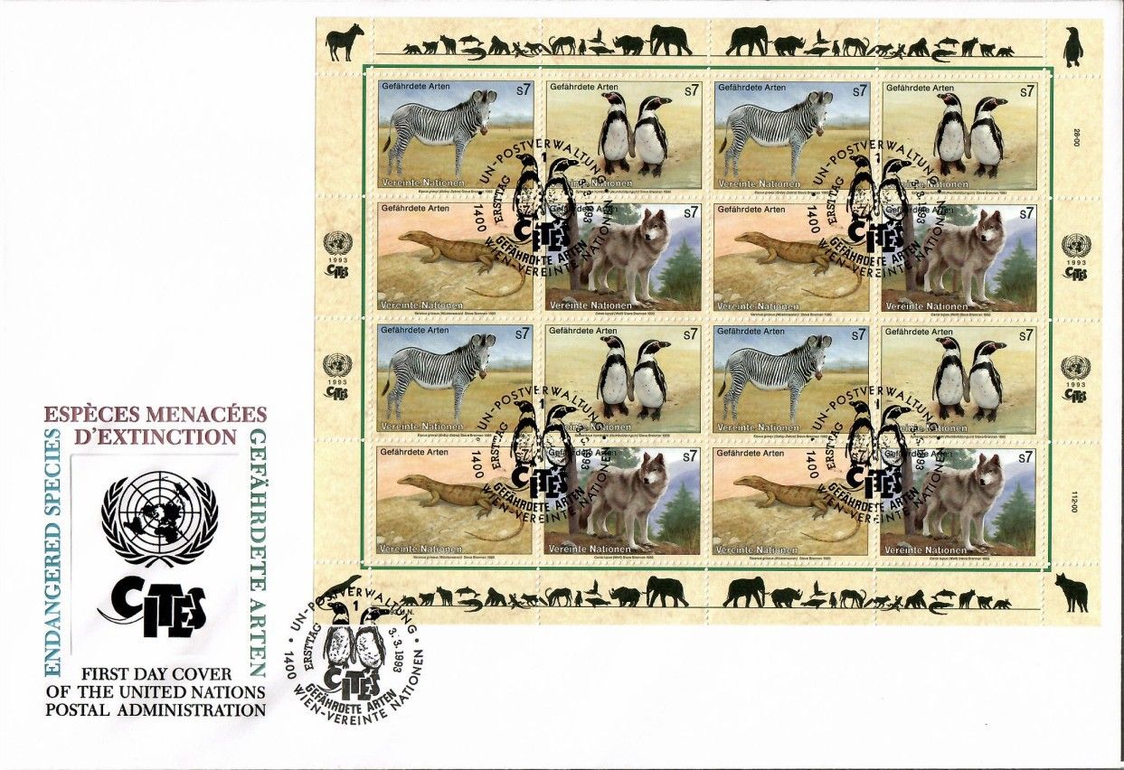 Znaczek Narody Zjednoczone Wiedeń 1993 Mi ark 143-146 FDC
