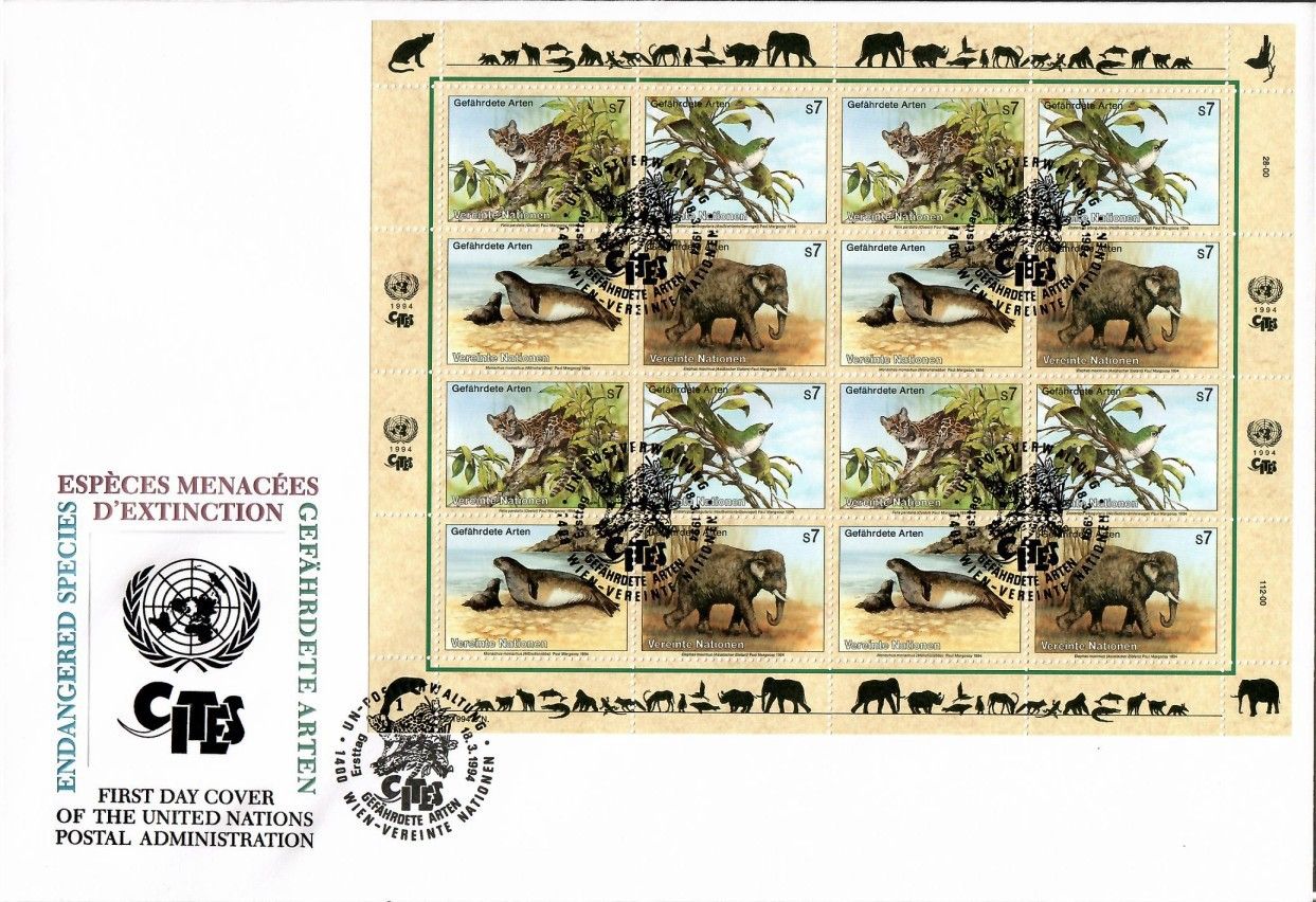 Znaczek Narody Zjednoczone Wiedeń 1994 Mi ark 162-165 FDC