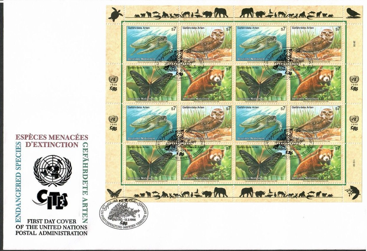 Znaczek Narody Zjednoczone Wiedeń 1998 Mi ark 248-251 FDC
