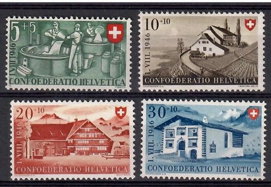 Znaczek Szwajcaria 1946 Mi 471-474 Z podlepką *