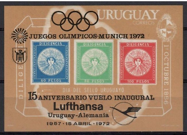 Znaczek Urugwaj 1972 Mi bl 15 Czyste **