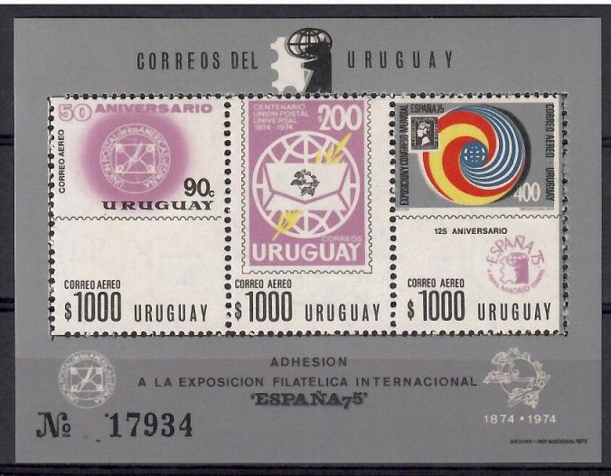 Znaczek Urugwaj 1975 Mi bl 23 Czyste **