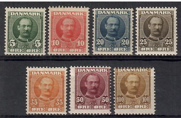 Znaczek Dania 1907 Mi 53-59 Z podlepką *