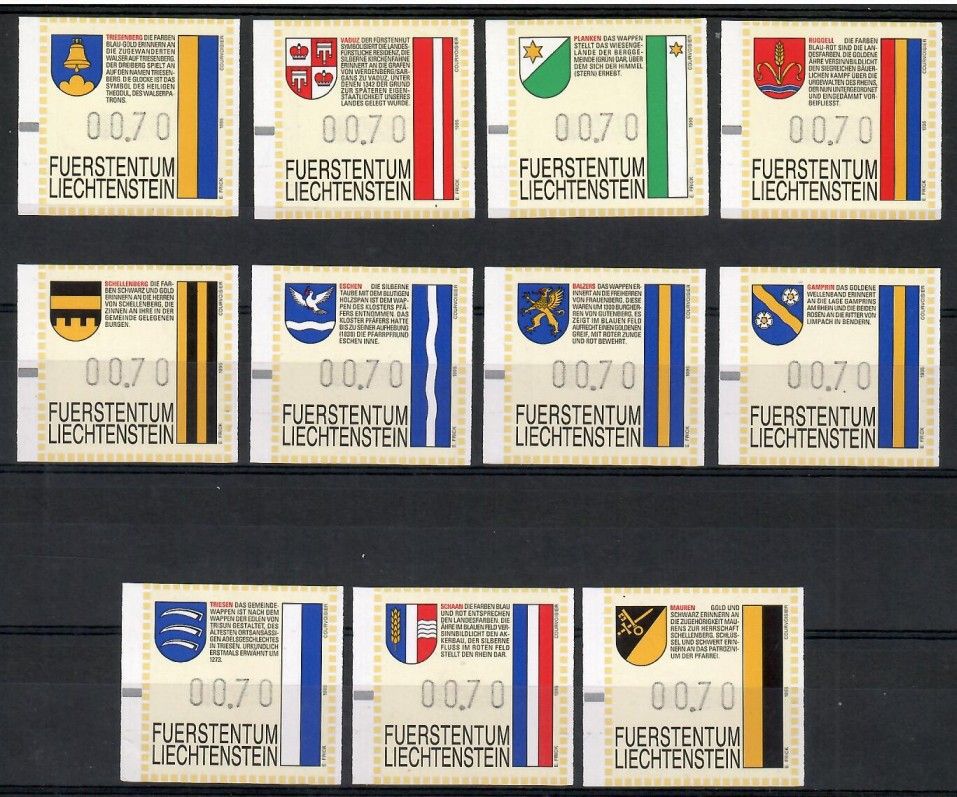 Znaczek Liechtenstein 1995 Mi aut 1-11 Czyste **