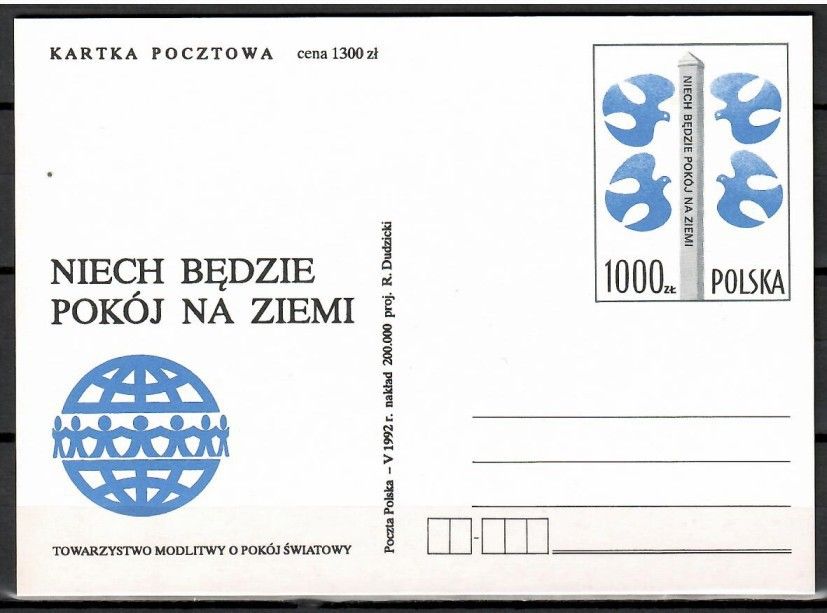 Znaczek Polska 1992 Fi Cp 1024 Całostka pocztowa