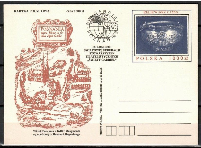 Znaczek Polska 1992 Fi Cp 1027 Całostka pocztowa