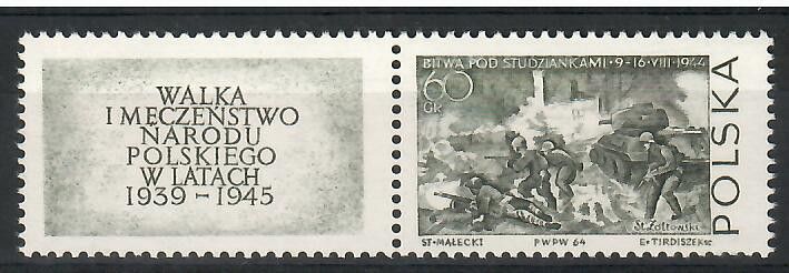 Znaczek Polska 1964 Mi zf 1537 Fi Pw 1388 Czyste **