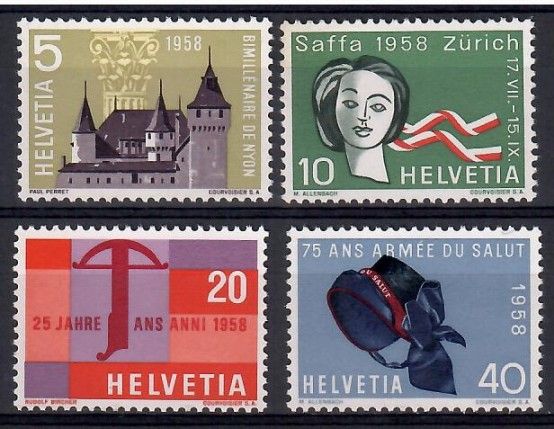 Znaczek Szwajcaria 1958 Mi 653-656 Czyste **
