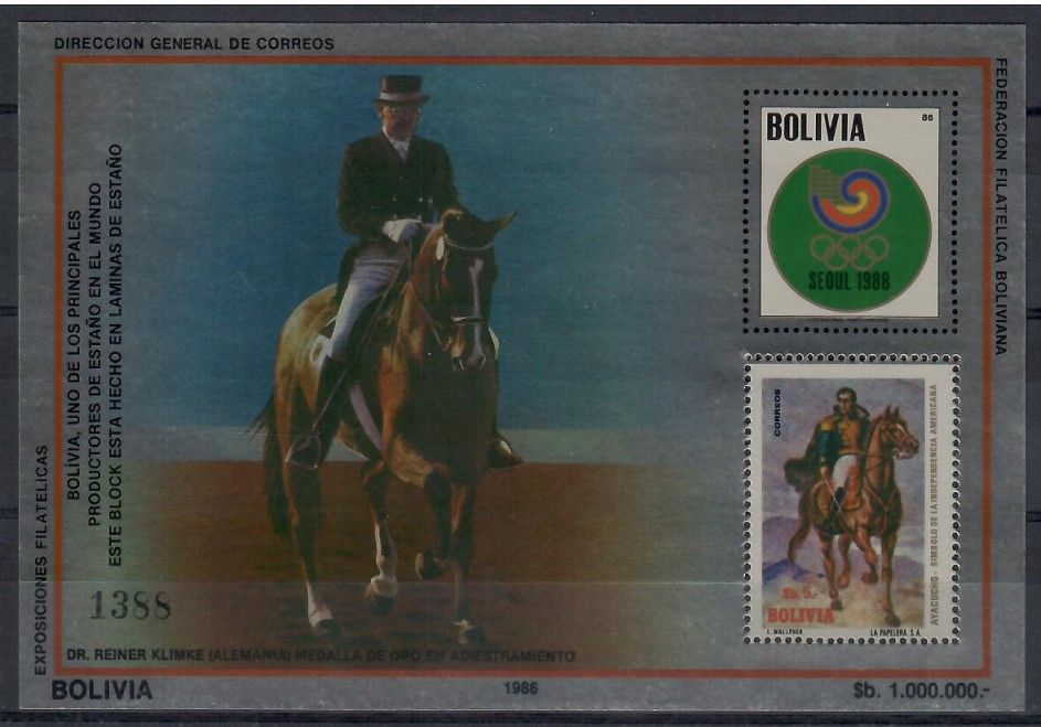Znaczek Boliwia 1986 Mi bl 160 Czyste **