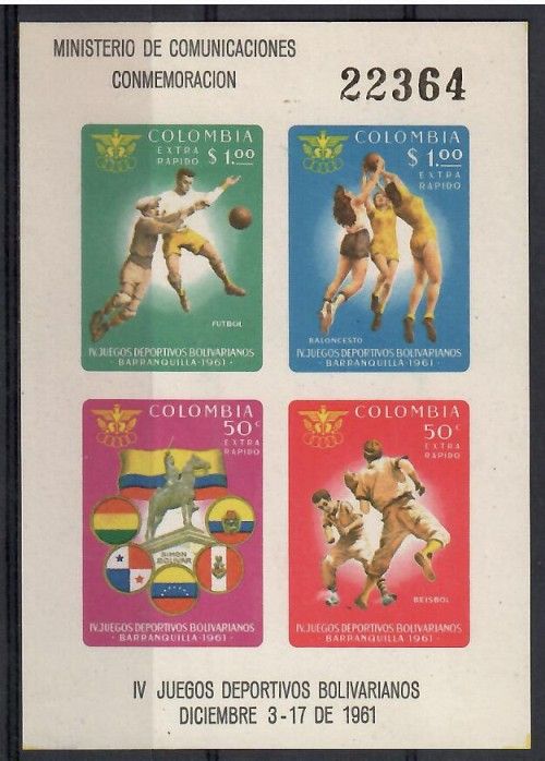 Znaczek Kolumbia 1961 Mi bl 25 Czyste **
