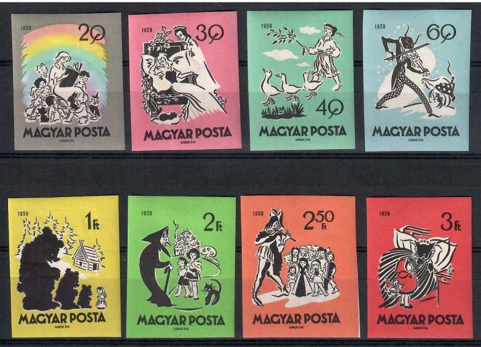 Znaczek Węgry 1959 Mi 1642-1649B Z podlepką *