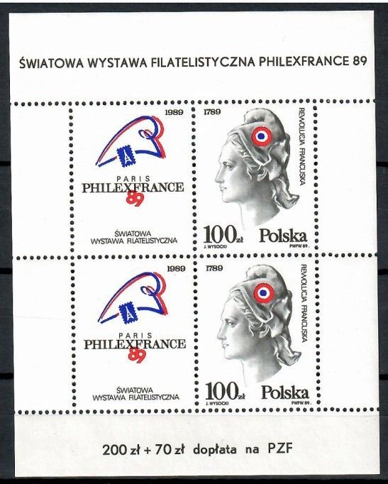 Znaczek Polska 1989 Mi bl 108I Fi bl 138I Czyste **