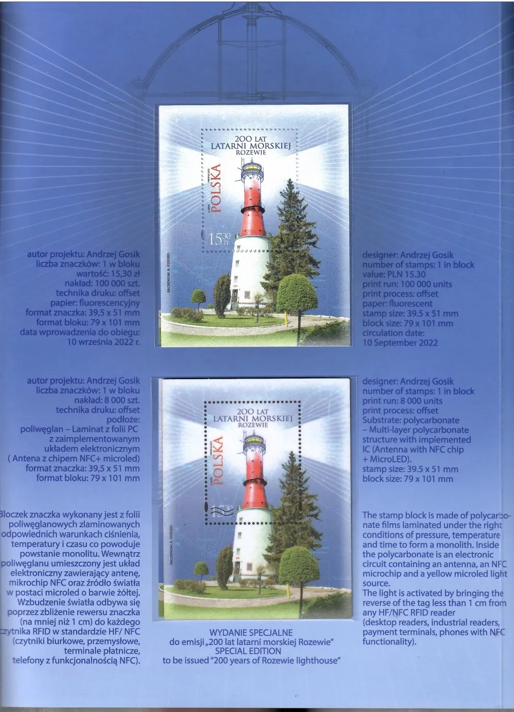 Znaczek  Polska 2022 Mi bl 315 + ND Fi bl 365 + ND Czyste **