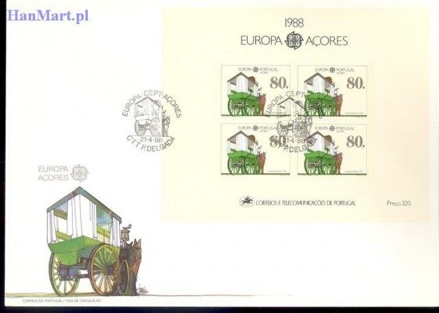 Znaczek Azory 1988 Mi bl 9 FDC