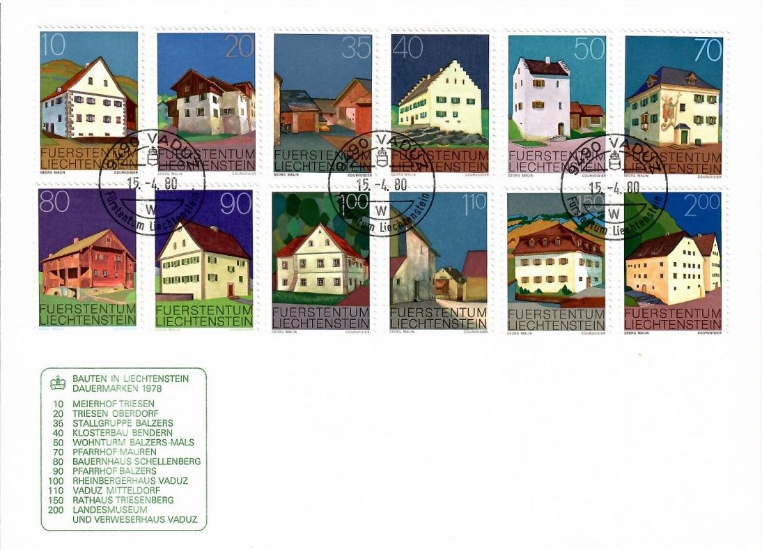 Znaczek Liechtenstein 1978 Mi 694-705 FDC