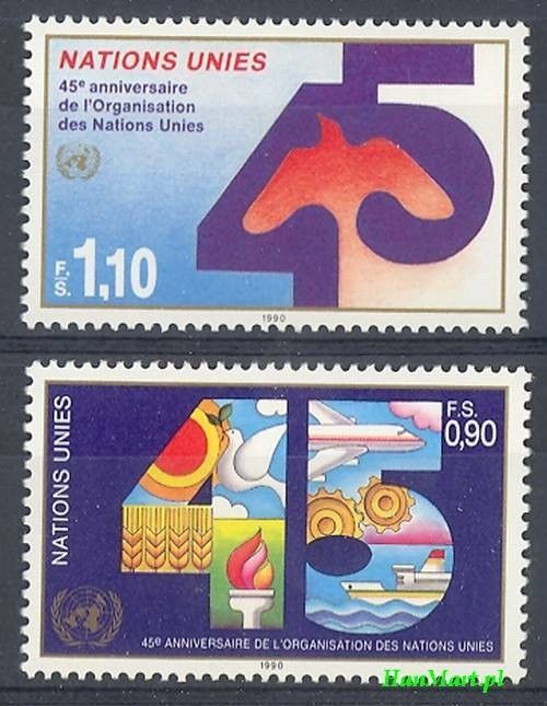 Znaczek Narody Zjednoczone Genewa 1990 Mi 188-189 Czyste **