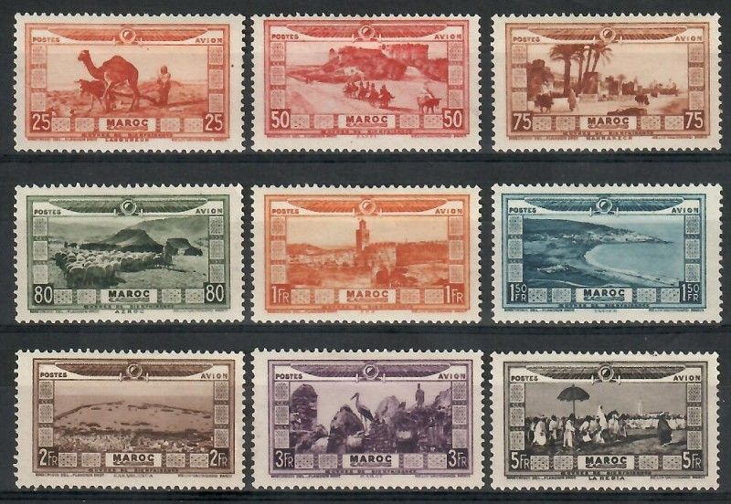 Znaczek Maroko 1928 Mi 78-86 Z podlepką *