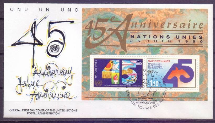 Znaczek Narody Zjednoczone Genewa 1990 Mi bl 6 FDC