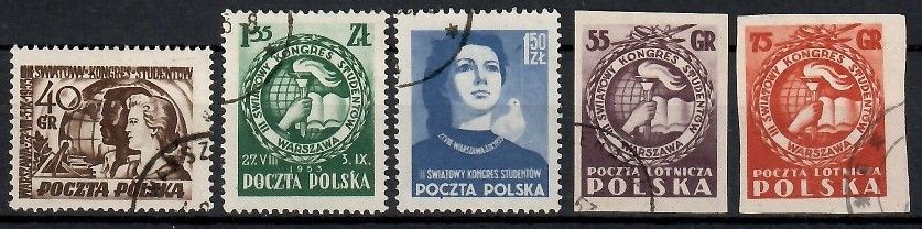 Znaczek Polska 1953 Mi 811-815 Fi 673-677 Stemplowane