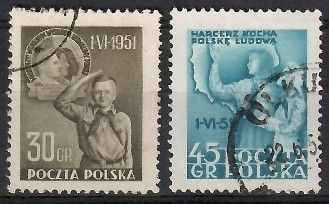 Znaczek Polska 1951 Mi 688-689 Fi 554-555 Stemplowane