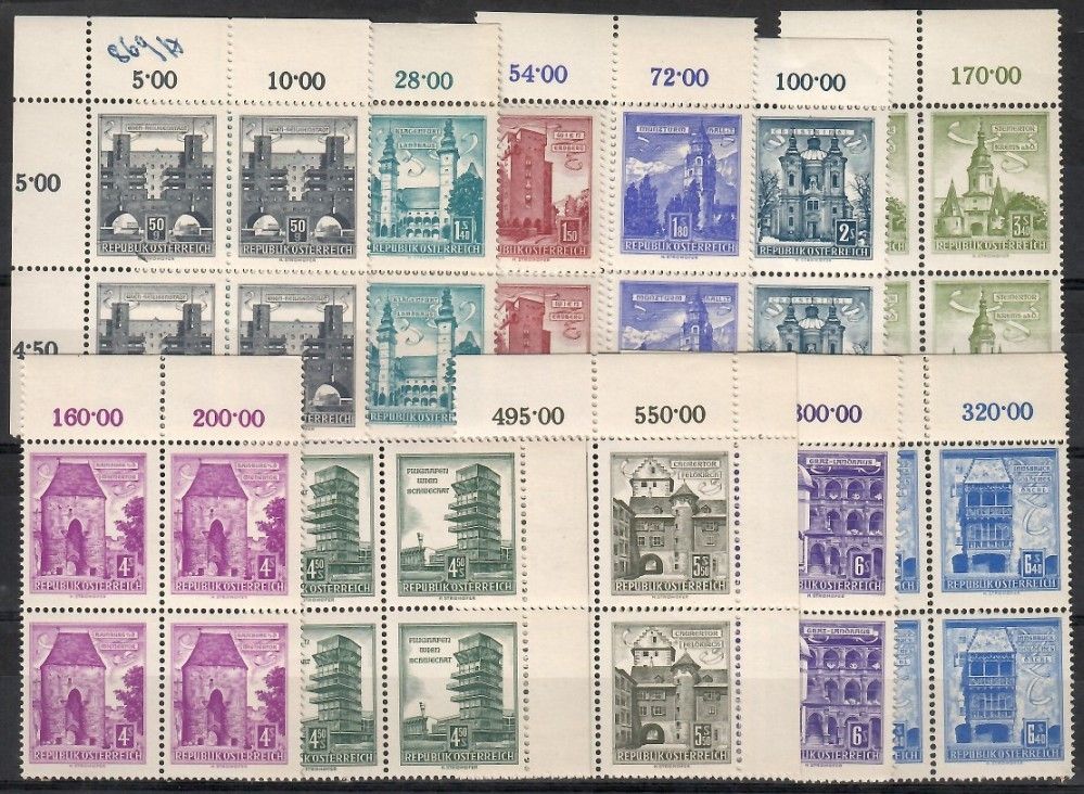 Znaczek Austria 1958 Mi 1044+1046-1055 Czyste **