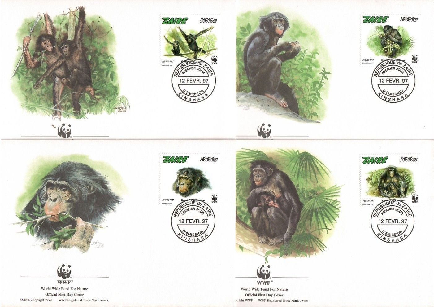 Znaczek Kongo Kinszasa / Zair 1997 Mi 1339-1342 FDC