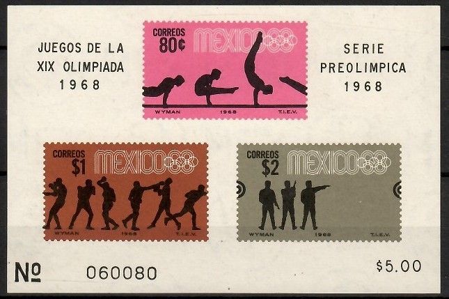 Znaczek Meksyk 1968 Mi bl 12 Czyste **