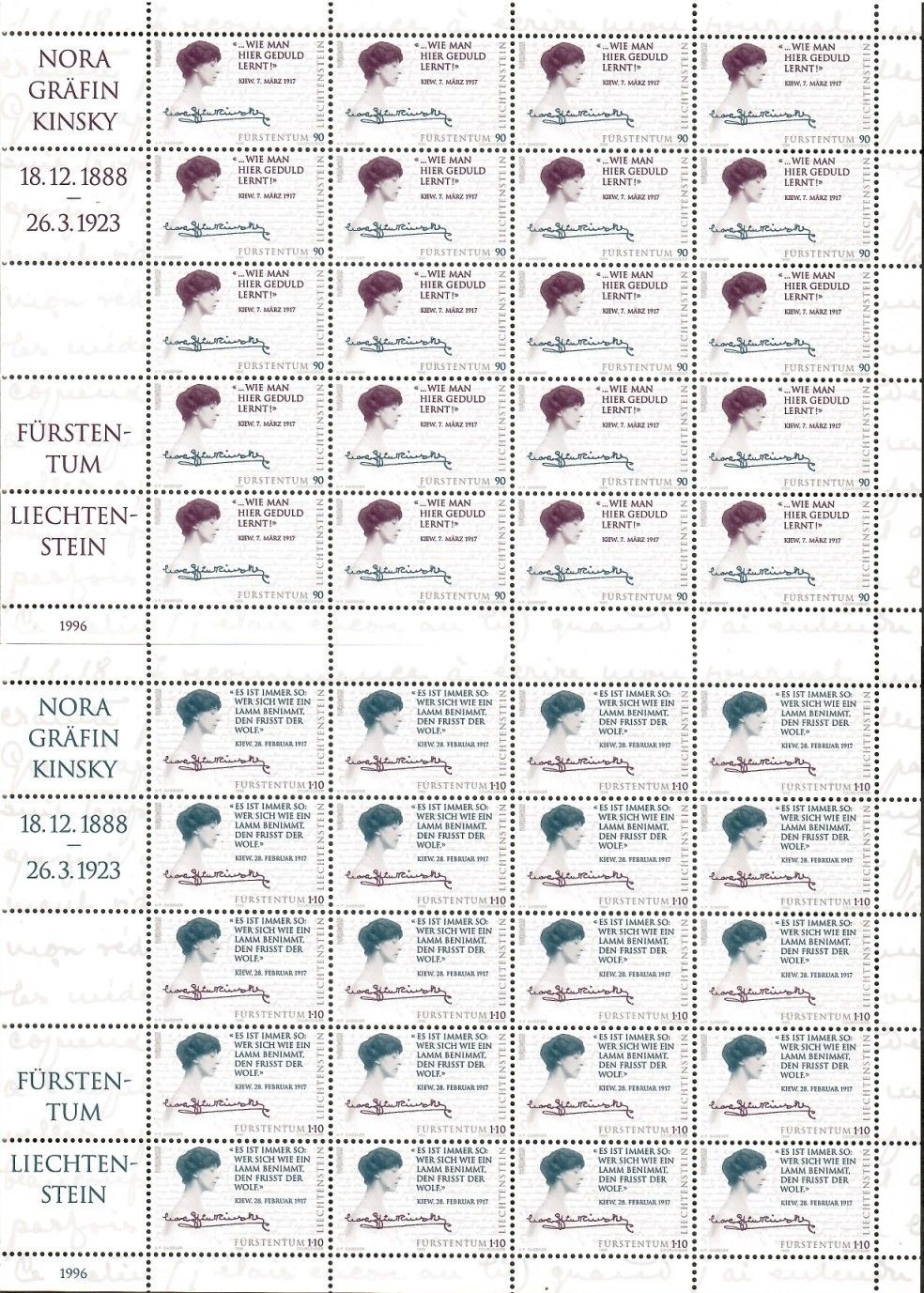 Znaczek Liechtenstein 1996 Mi ark 1124-1125 Czyste **