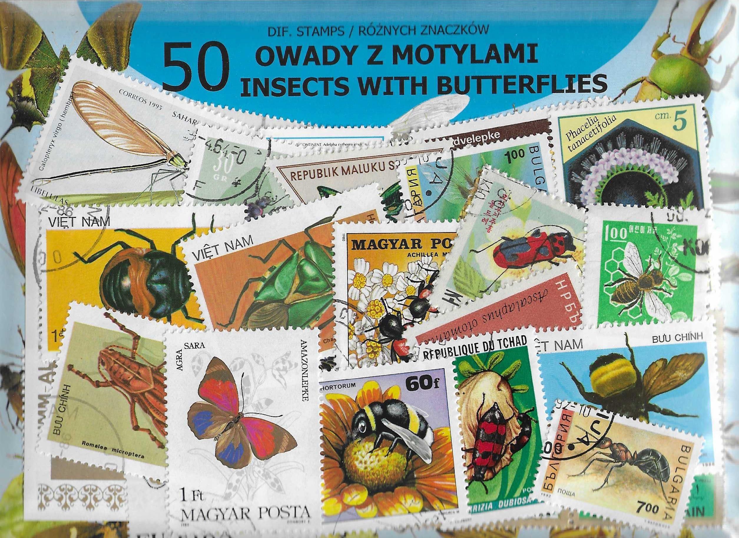 Znaczek OWADY Z MOTYLAMI - 50 znaczków 50 znaczków