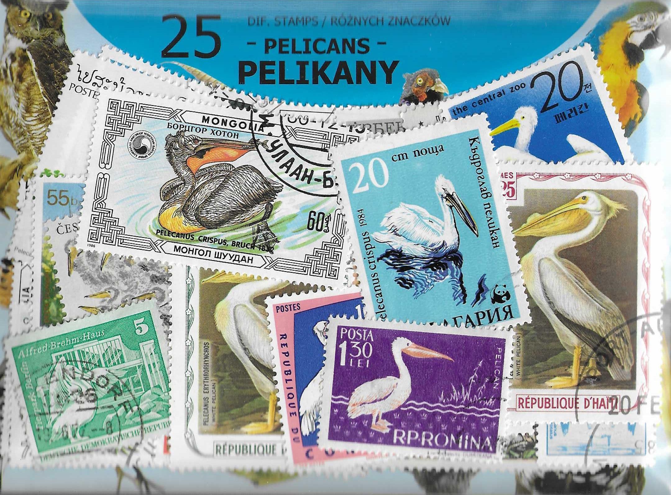 Znaczek PELIKANY - 25 znaczków 25 znaczków
