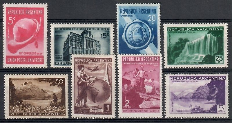 Znaczek Argentyna 1939 Mi 438-445 Z podlepką *