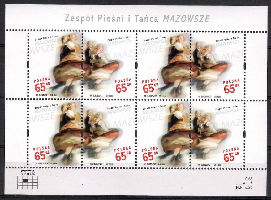 Znaczek Polska 1998 Mi ark 3727-3728 Fi ark 3579-3580 Czyste **