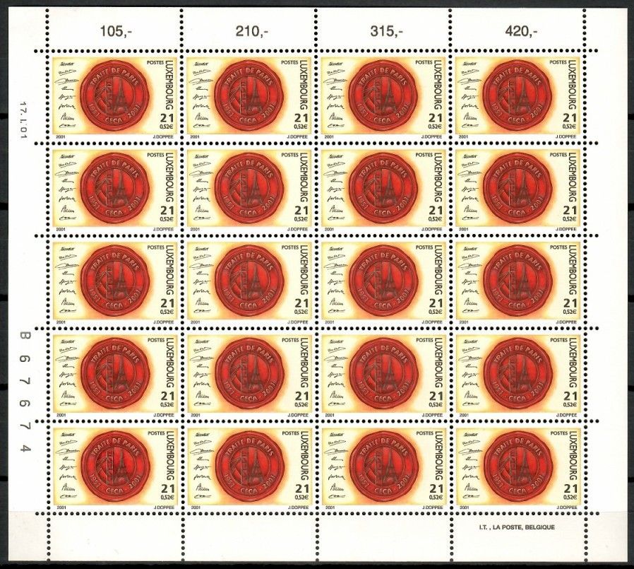 Znaczek Luksemburg 2001 Mi ark 1529 Czyste **