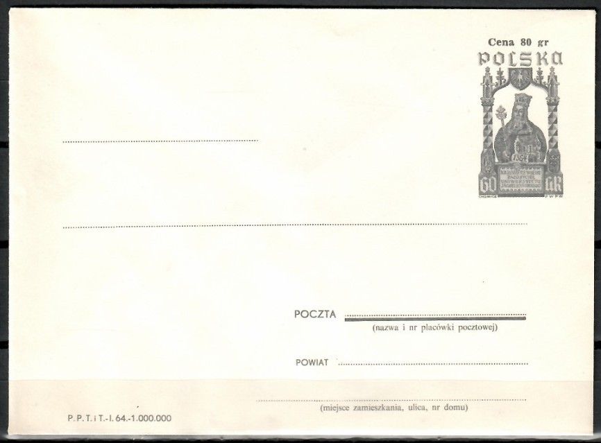 Znaczek Polska 1964 Fi Ck 38 Całostka pocztowa