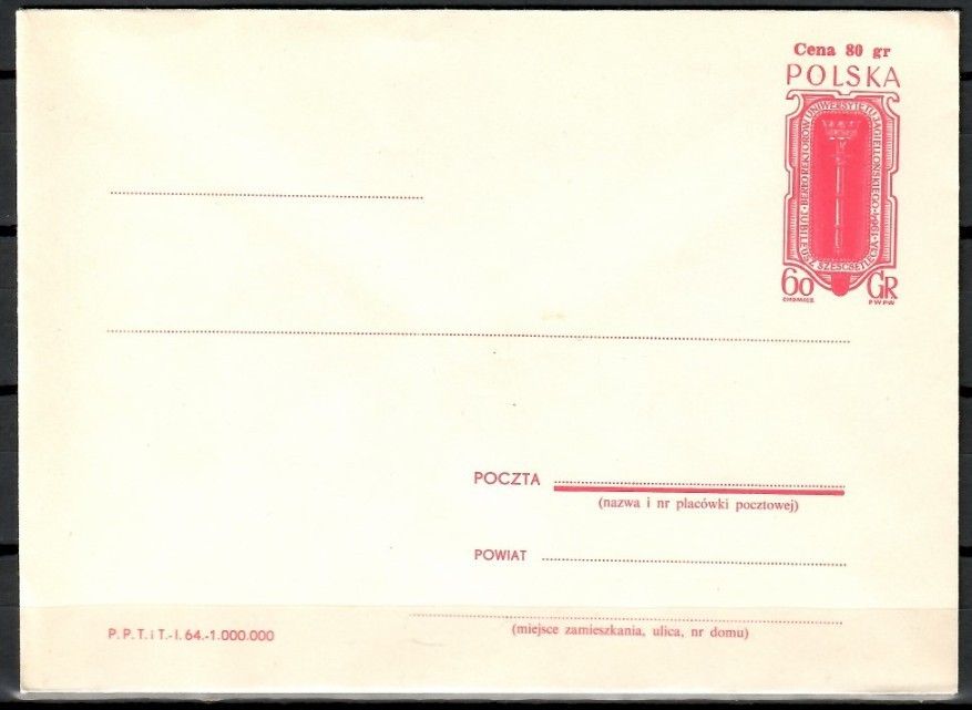 Znaczek Polska 1964 Fi Ck 39 Całostka pocztowa