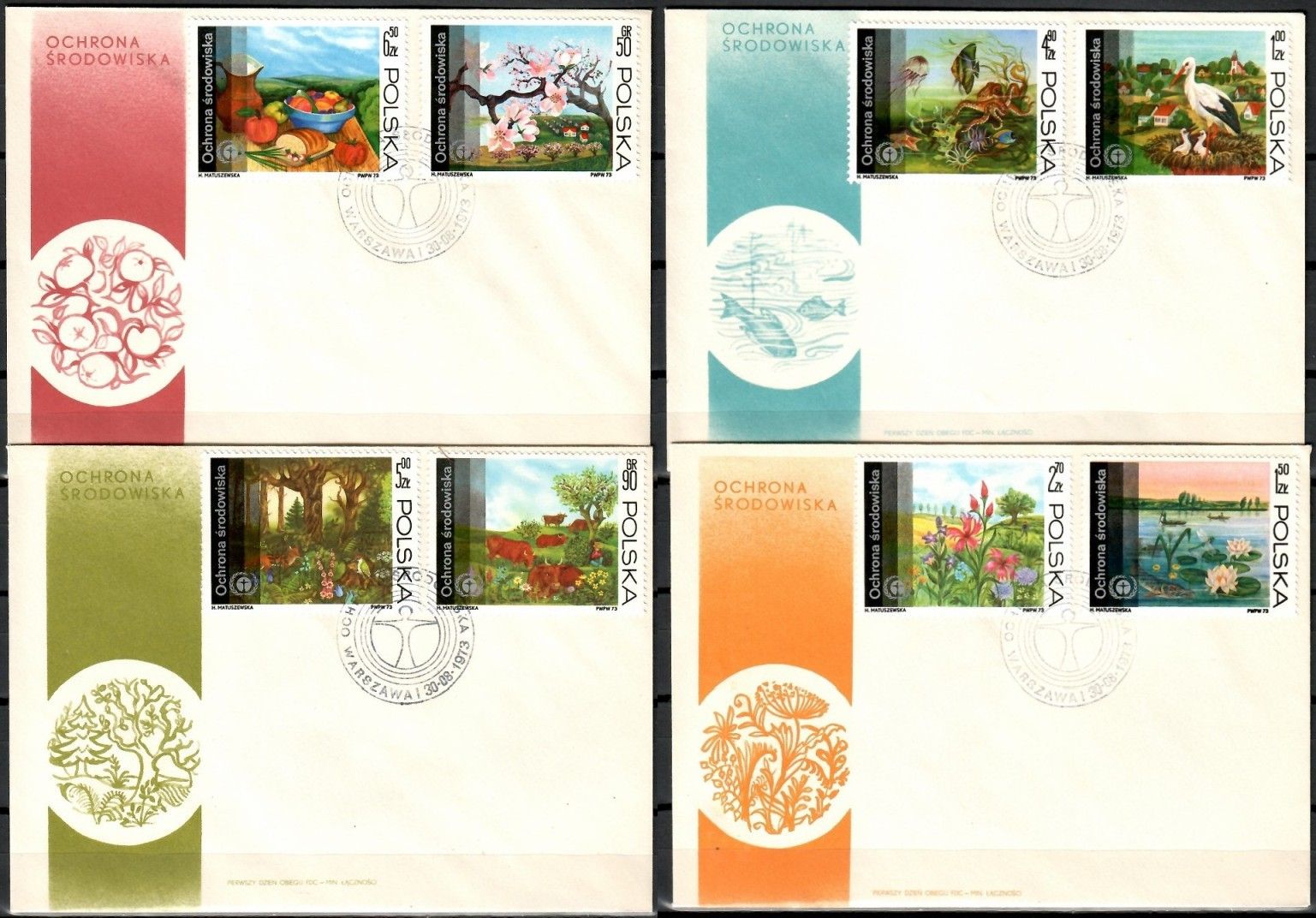 Znaczek Polska 1973 Mi 2265-2272 Fi 2117-2124 FDC