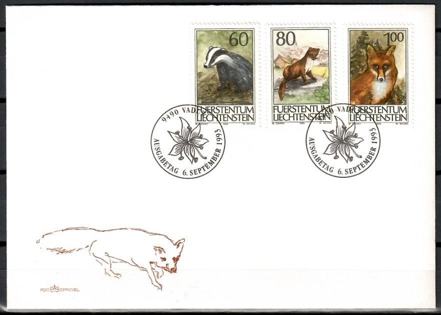 Znaczek Liechtenstein 1993 Mi 1066-1068 FDC