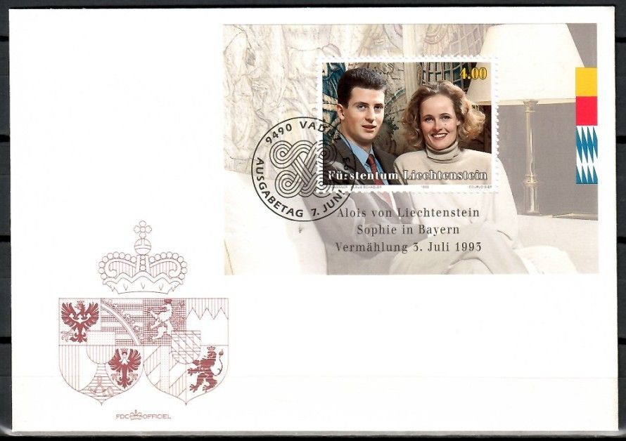 Znaczek Liechtenstein 1993 Mi bl 15 FDC