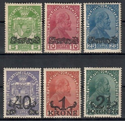 Znaczek Liechtenstein 1920 Mi 11-16 Z podlepką *
