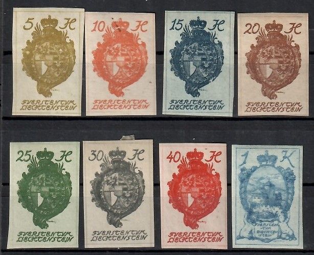 Znaczek Liechtenstein 1920 Mi 17-24 Z podlepką *