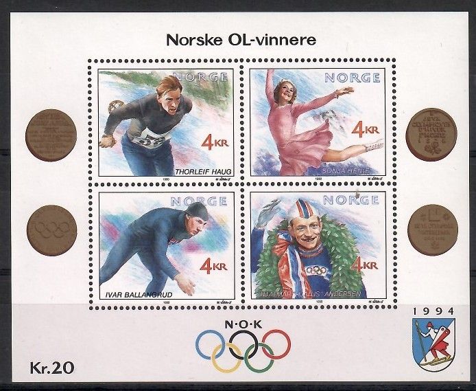 Znaczek Norwegia 1990 Mi bl  14 Czyste **