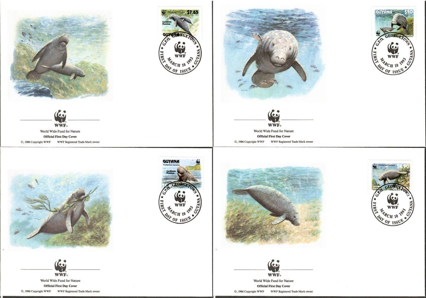 Znaczek Gujana 1993 Mi 4081-4084 FDC