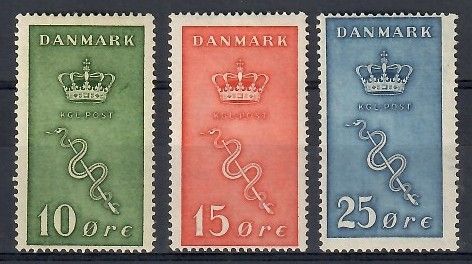 Znaczek Dania 1929 Mi 177-179 Z podlepką *