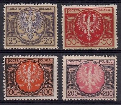 Znaczek Polska 1921 Mi 171-174 Fi 135-138 Z podlepką *
