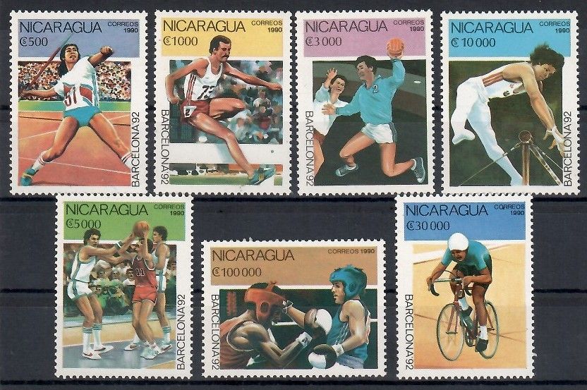 Znaczek Nikaragua 1990 Mi 2993-2999 Czyste **