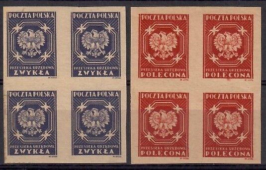 Znaczek Polska 1946 Mi die 23-24B Fi U21-22IIA Czyste **