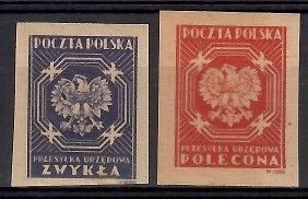 Znaczek Polska 1946 Mi die 23-24B Fi U21-22IIIA Czyste **