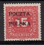 Znaczek Polska 1919 Mi por 3 Fi D3 Z podlepką *